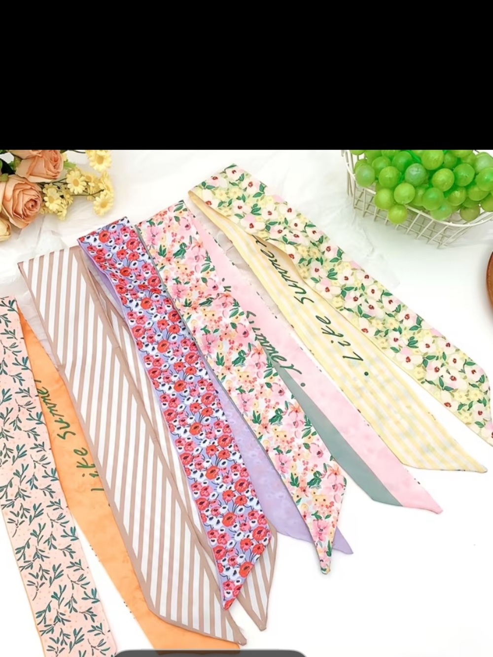 Floral & Pastel Printed Ribbon Hair Scarves  or bag ties - Pack of 5